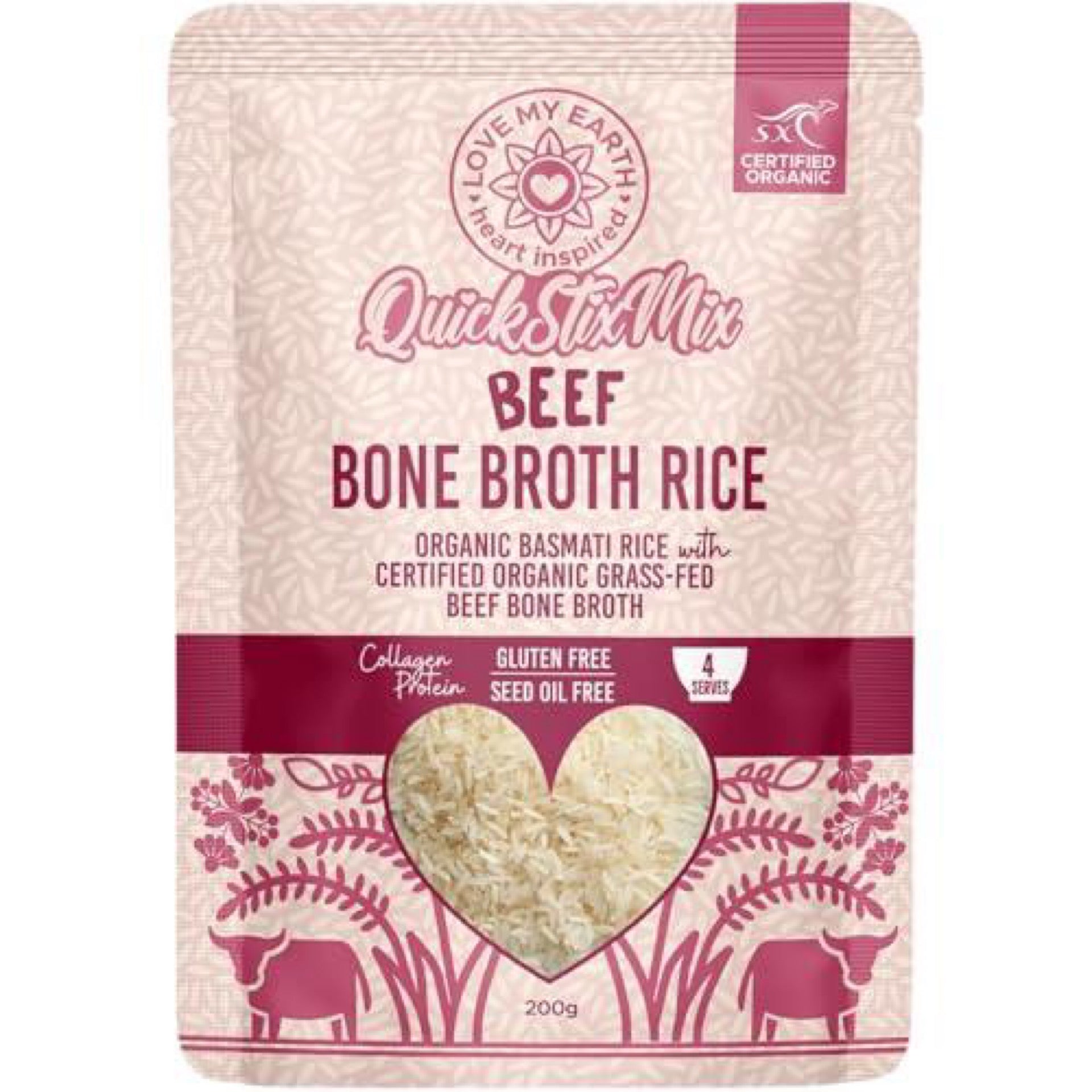 Love My Earth - Quick Stix Mix Organic Bone Broth Rice Beef 200g