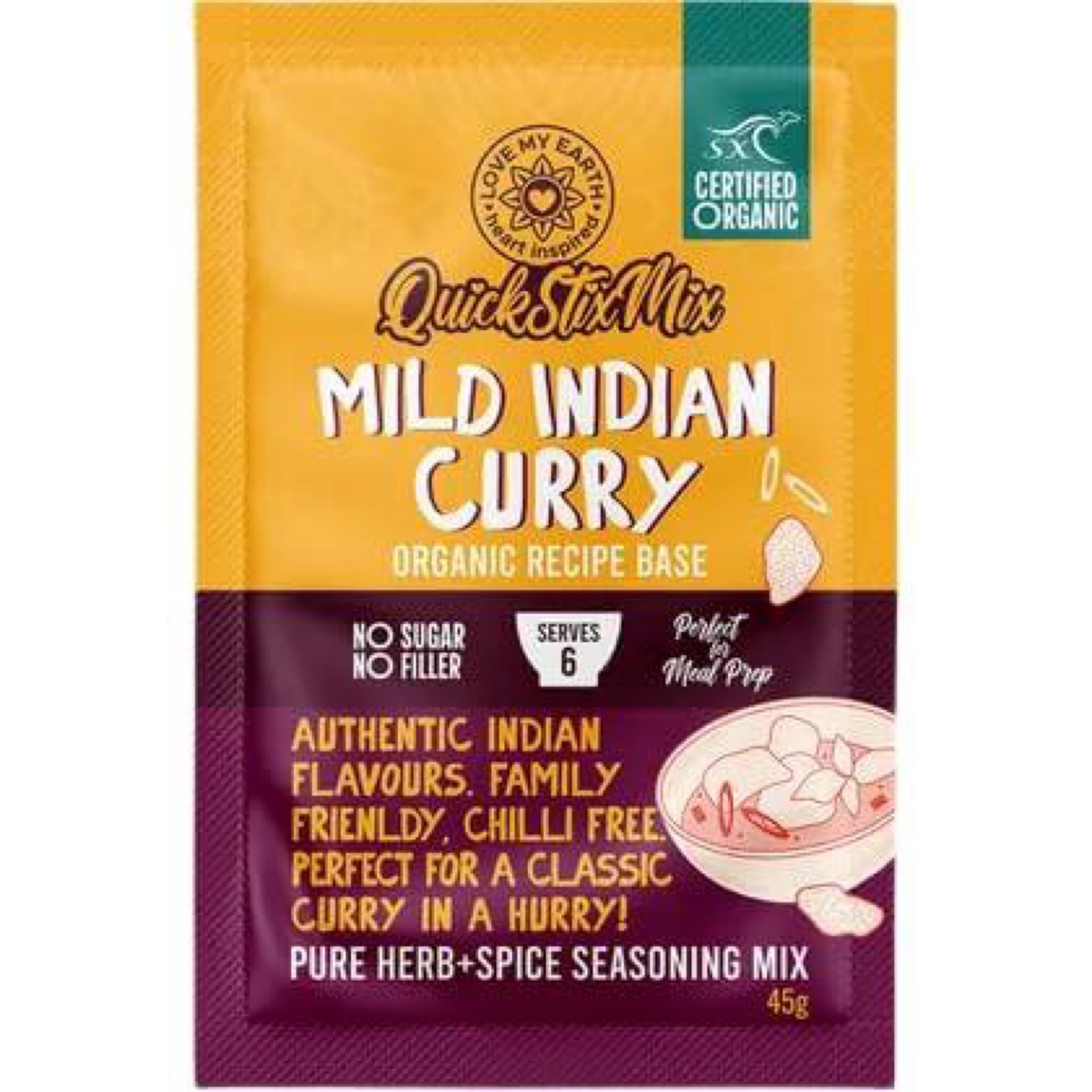 Love My Earth - Quick Stix Mix Organic Recipe Base Mild Indian Curry 45g