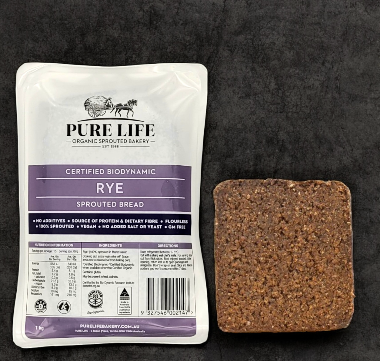 Pure Life Bakery - Rye Sprouted Bread 1kg