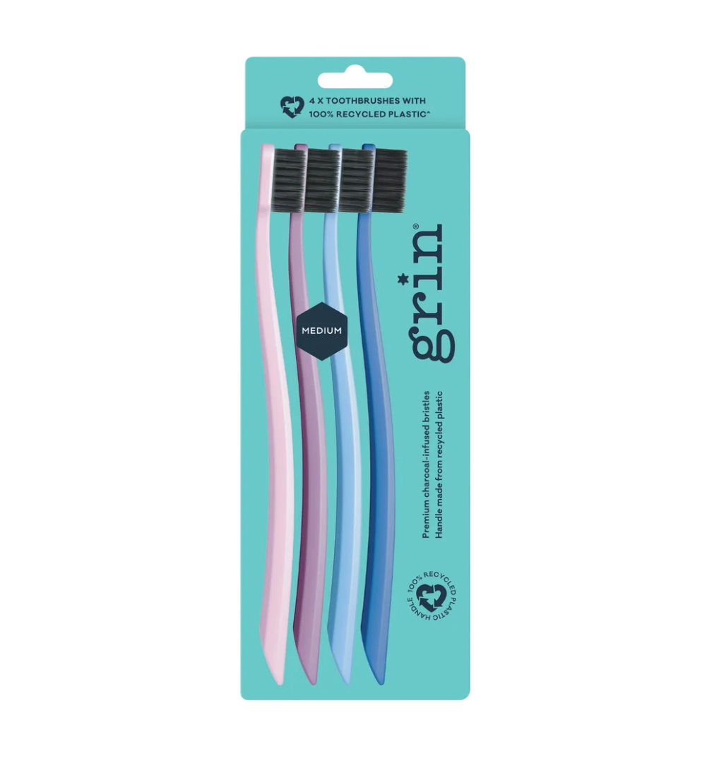 Grin - 100% Recycled Toothbrush 4 Pack Purple Medium