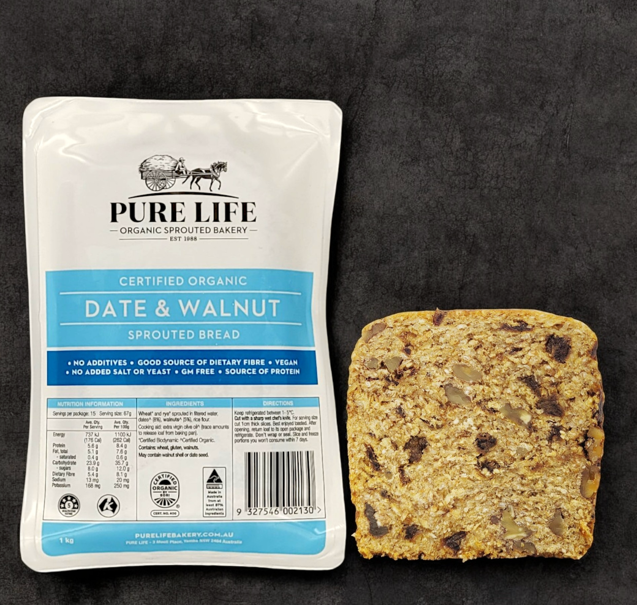 Pure Life Bakery - Date & Walnut Sprouted Bread 1kg