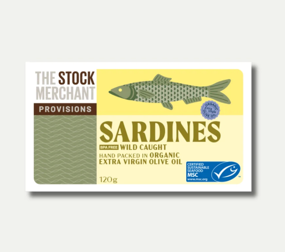 The Stock Merchant - Sardines in Organic Extra Virgin Olive Oil 120 g