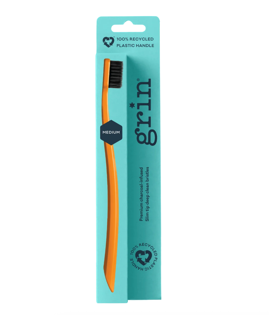 Grin -  100% Recycled Medium Toothbrush Orange & Green Assorted